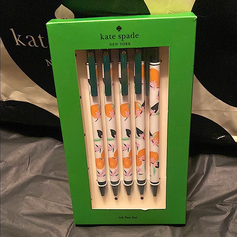 Kate Spade 5PC Orange 🍊/Floral Ink Pen Set NIB - Picture 2 of 6
